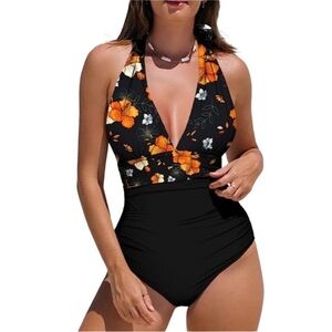 Flaunt Your‎ Curves: V-Neck Tummy Control Swimsuit for Women Large